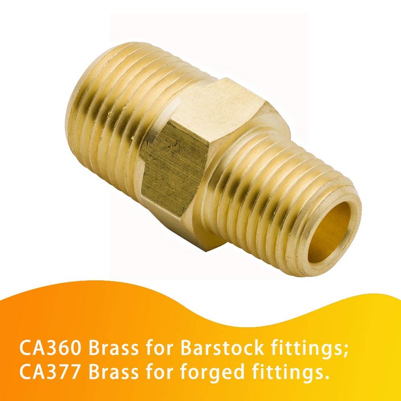 Legines Brass Reducing Hex Nipple, 1/2" NPT Male x 3/8" NPT Male Straight Connector Pipe Fitting 1200psi (Pack of 2) - Image 4